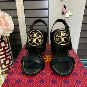 Tory Burch metal Miller wedge sandals, 8.5